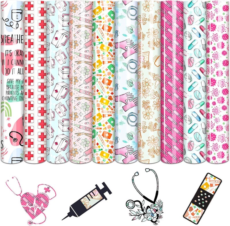 Tintnut Medical Stethoscope Patterned Heat Transfer Vinyl - 10 Sheets 12" x10 Hospital Nurse HTV Iron on Vinyl for DIY Fabrics - Image 1